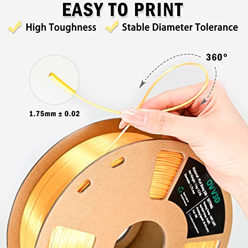 Image of OVV3D Silk PLA Filament 1.75mm, Upgrade Gold PLA Filament 3D Printer Filament, Silk Gold Metal 3D Printing Filament, 3D Filament 1.75 + /- 0.02mm, Silk 1.75 PLA Filament for 3D Printer and 3D Pen, 1kg