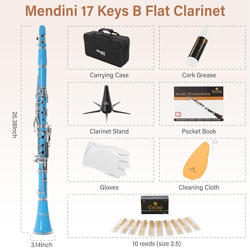 Image of Mendini by Cecilio Ebonite Bb Clarinet Kit for Beginner - Light Blue