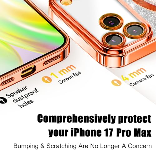 Image of Misscase for iPhone 17 Pro Max Case Compatible with MagSafe,Built-in Camera Lens Protector Full Protection Soft TPU Anti-Fingerprint Anti-Fingerprint Magnetic Glitter Slim Case Cover 6.9 inch Orange
