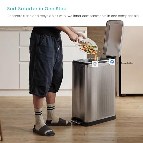 Image of Home Zone Living 13 Gallon Kitchen Trash Can with Dual Compartments