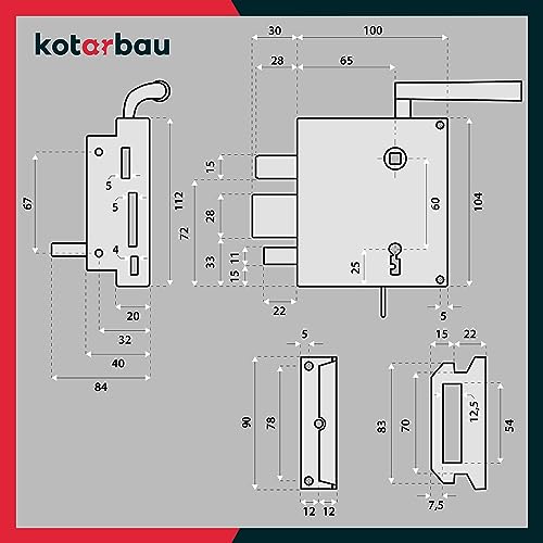 KOTARBAU® Kastenschloss 65mm Rechts Schwarz Pulverbeschichtet Schloss Aufschraubschloss Stumpfdrückerschloss Stahl Griff Rostfrei Robust