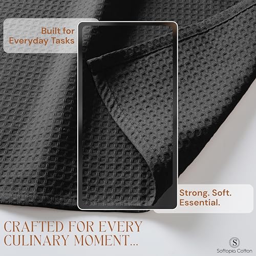 Image of Black Waffle Kitchen Dish Towels, 100% Cotton, Quick Dry, Super Absorbent, Soft, 16x26 Inches - Ideal for Dish Drying, Bar, Hand Wipe, Cleaning, and Everyday Use, 4 Pack