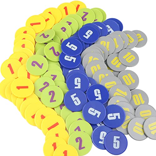 HAKITAROOM 100 Poker Chips Set - 1.58 Inch Circular Plastic Coins for Games and Counting, 4.5g Each, Perfect Game Props?Teaching incentives (Box of 100 Pieces 1.58 inch, Face Value:1.2.5.10)