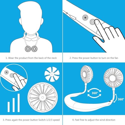 Image of Portable Neck Fan with USB Rechargeable, Hands-Free Bladeless Mini Fan with 3 Speeds Mode, 48 Air Outlets, Wearable Design for Travel, Sports, and Office Use (Black)