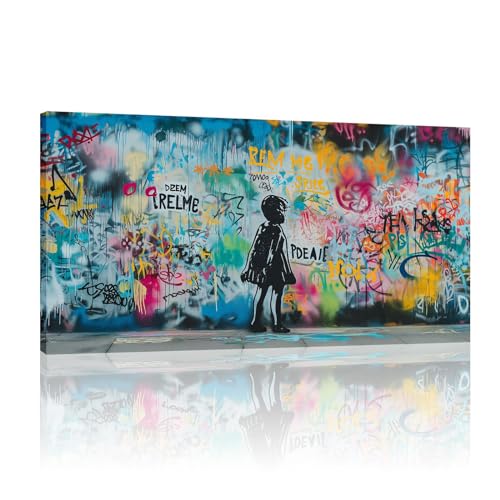Affiche d'enfant Banksy sur toile tendue de qualite avec chassis en bois