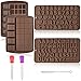 Molde de silicona para chocolate, 4 moldes de chocolate y 2 cuentagotas de silicona con cepillo de limpieza, letras y números, moldes de chocolate para gofres, molde de barra de proteína de caramelo