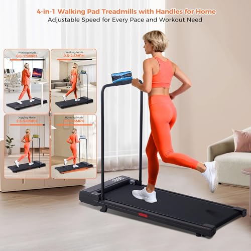 Image of Walking Pad Treadmill with Handle Bar, Portable Small Treadmill for Home
