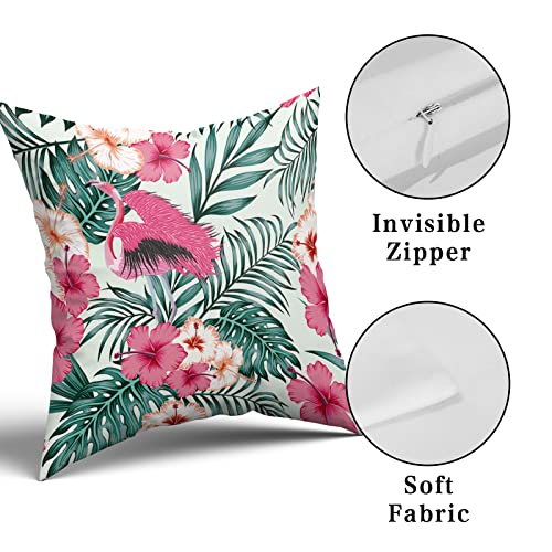 Flamingo Pillow Covers Palm Tree Tropical Leaves Flowers Pillowcases Pink Flamingos Green Leaf Decorative Cotton Pillow Cases For Outdoor Indoor Home Bedroom #TOP7