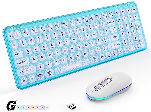 GEODMAER Wireless Keyboard and Mouse with 7 Colors Backlits, Rechargeable 2.4G/Bluetooth Wireless Connection Transparent Keycaps Keyboard and Mouse for PC, Mac, Laptop, iPad, iPhone and Android (Blue)