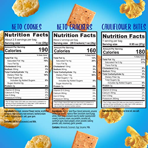 Keto snacks variety pack (3 Packs) Keto crackers Keto cookies Cauliflower chips. No sugar added Keto foods Keto snack box - Thumbnail 6