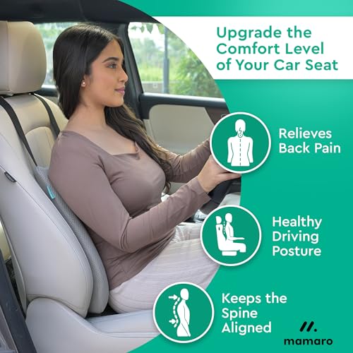 Image of Car Seat Back Cushion with Memory Foam Lumbar Support, Ergonomic Pillow for Back Pain Relief & Spine Alignment, Ideal for Long Drives, Daily Commutes & Office Chairs - Fits All Car Seats (Grey)