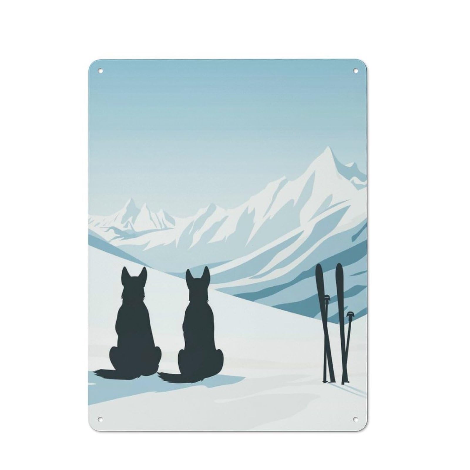 Junmoney Style-6 Metal Plaque 40X30cm With Dog Ski Winter For Hallway Wall, Rustic Decor, A Metal Wall Feature For Hallways And Entrance Areas