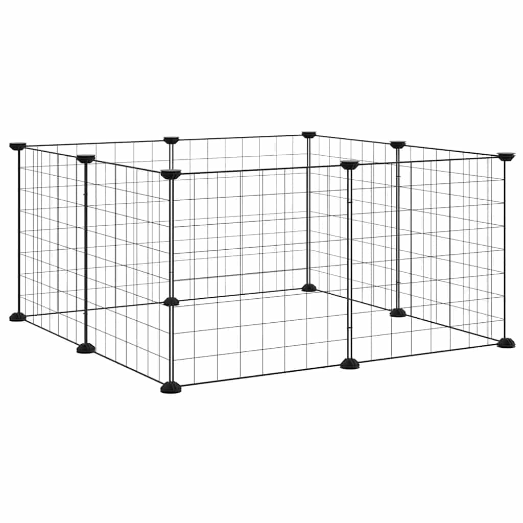 Recinto per animali domestici a 8 pannelli, in metallo, 35 x 35 cm, colore nero | Recinto flessibile fai da te in metallo per piccoli animali. Ideale per il soggiorno o il balcone protetto.