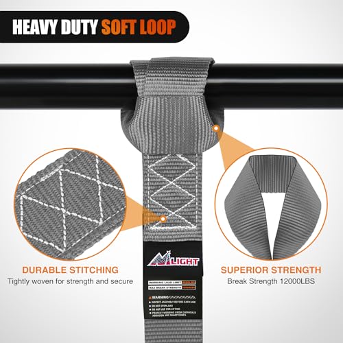 Image of Nilight Soft Loop 1.7 inchx17 inch Motorcycle Tie Down Straps Heavy Duty 12000Lbs Max Break Strength for Securing ATV UTV Kayak Moving Cargo (8PK-Grey)