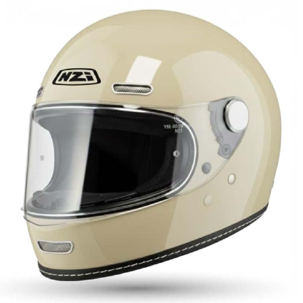 NZI Casco de Moto Integral Vintage Clásico Crema | Unisex Hombre y Mujer