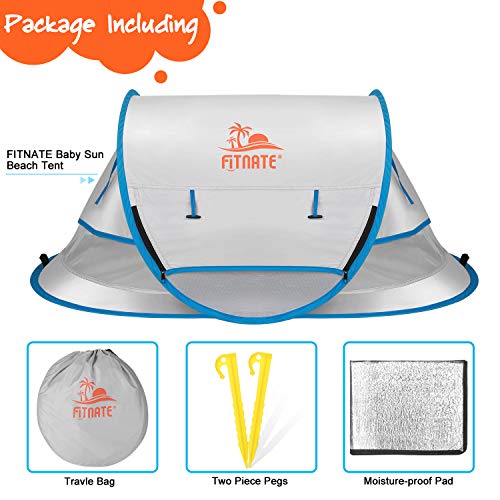 FITNATE Baby Beach Tent, Portable Baby Travel Tent UPF 50+ with Moisture-Proof Pad Infant Sun Shelters Pop Up with Storage Bag,2 Pegs for Outdoor and Indoor Use