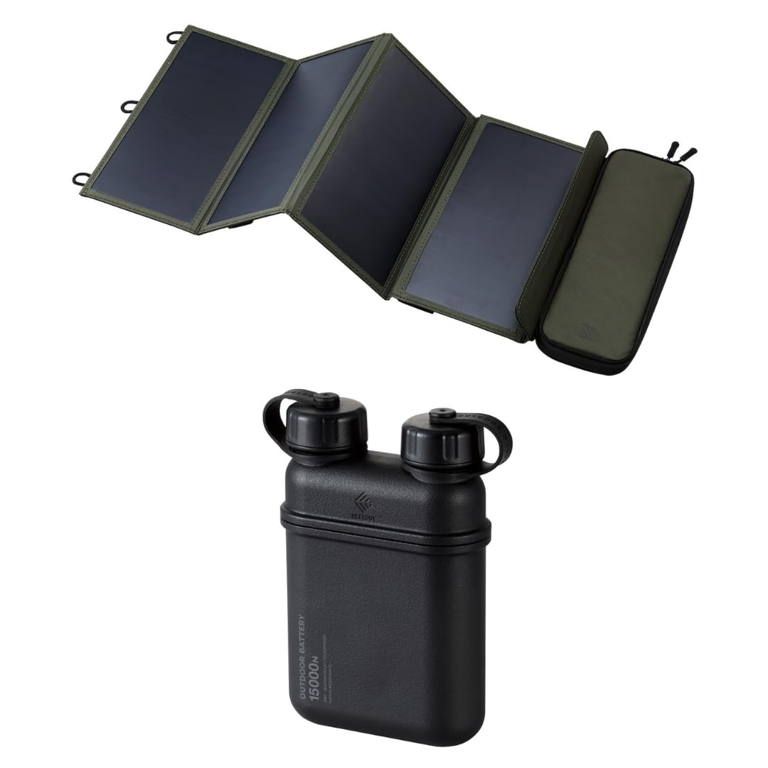 ELECOM NESTOUT 4-Panel Solar Panel Charger + 15000mAh Outdoor Power Bank (Black)