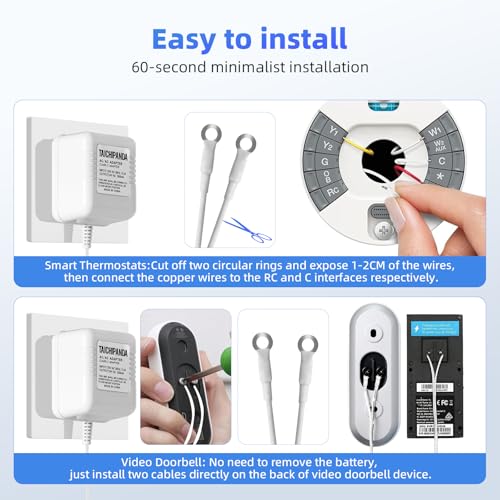 24V Transformateur de sonnettes de porte, 500MA AC Adaptateur pour toutes les versions de sonnettes vidéo, 18ft Alimentation de porte, câble d'alimentation compatible avec bague, Nid, Wyze et Eufy