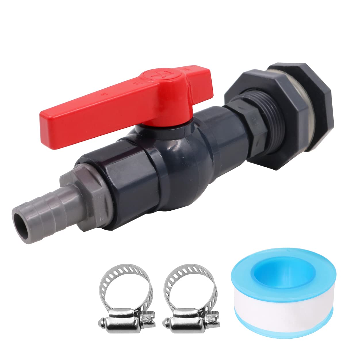 Rain Barrel Spigot Faucet Kit PVC Bulkhead Fitting with Ball Valve and Garden Hose Adapter Barb 20mm(3/4")
