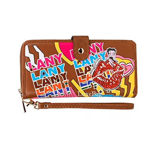 Betty Boop Pop Star Lip Faux Leather Wallet with Wristlet (Cowhide: Brown)