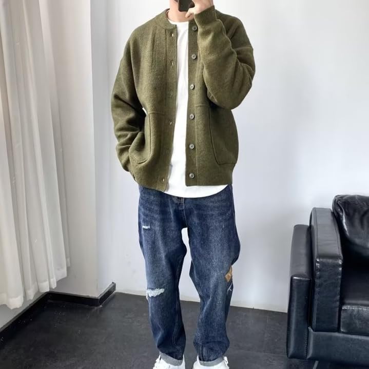 Men's Cardigan Sweaters Wool Casual Solid Crewneck Button Down Sweater Spring and Autumn Knitted Sweaters4