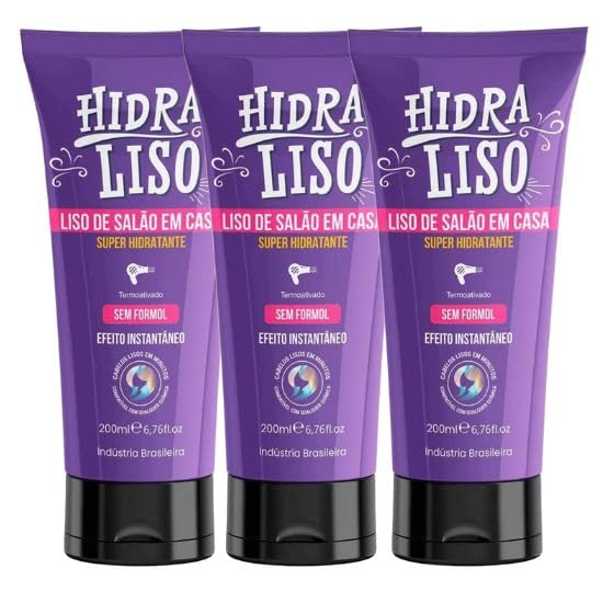 3 HidraLiso - Liso de Salao em Casa, Alisante Para Cabelo Organico, Progressiva de Chuveiro Sem Formol