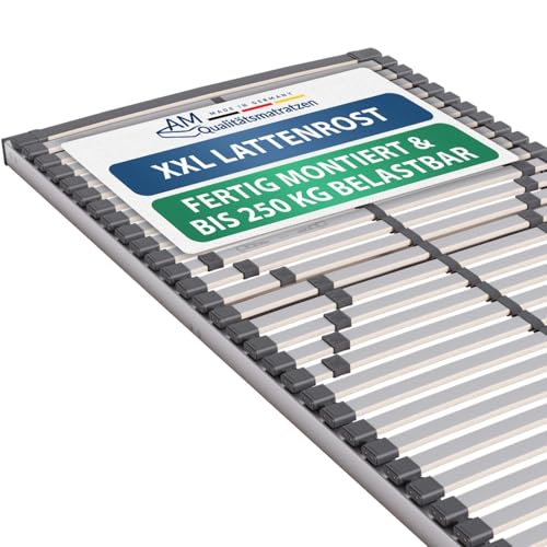 AM Qualitätsmatratzen Stabiler Lattenrost 90x200 bis 250kg mit 30 Federleisten - Made in Germany - Stabiles Lattenrost für Übergewichtige - Bettrost XXL für schwere Matratzen fertig montiert