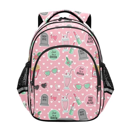 Emelivor Pink Hearts Glasses Kids Backpack School Cute Bookbag Toddler Backpacks Daypacks Bag for Boys Girls,S