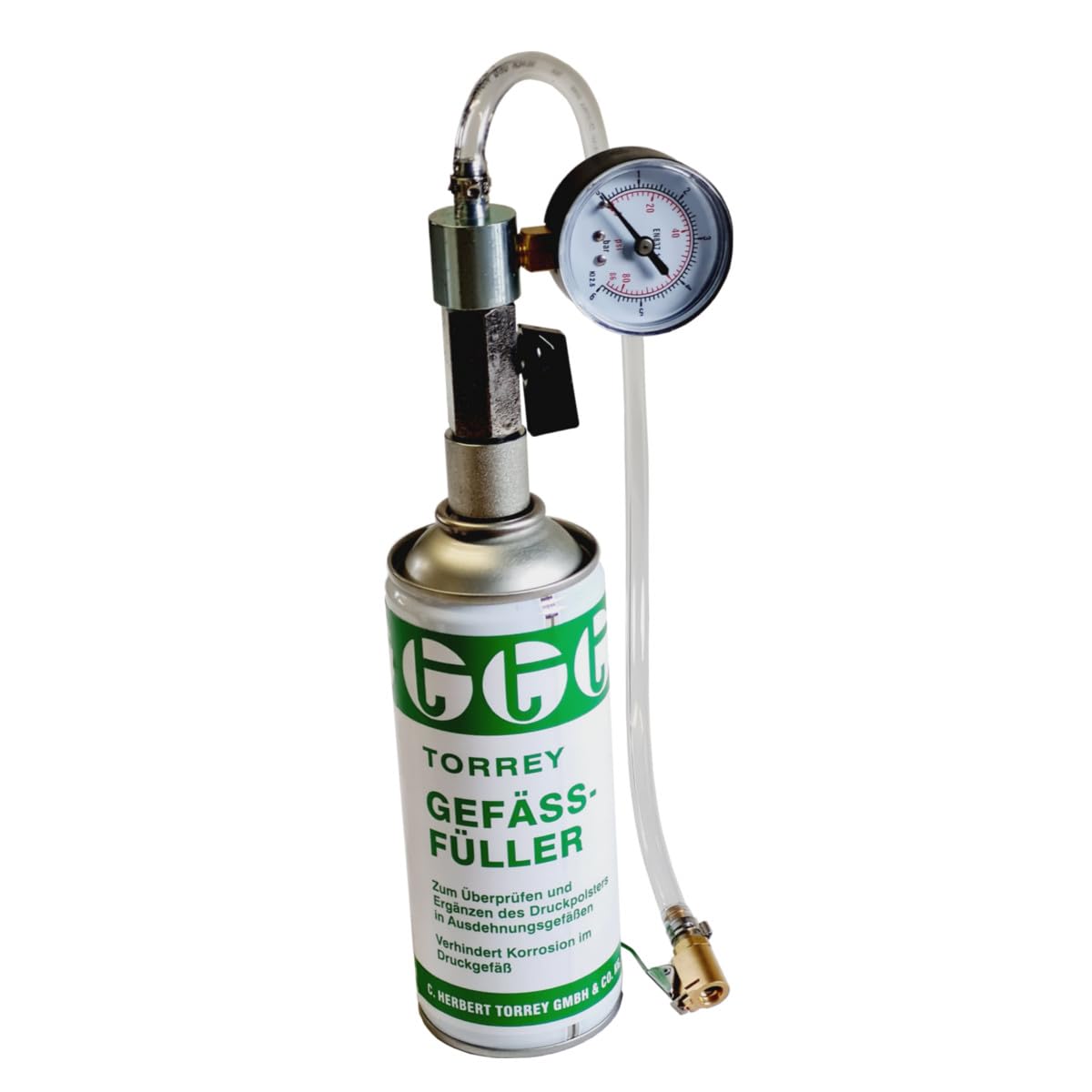 Set anmetec Adapter mit Absperrventil und Manometer 0-6 bar für Ausdehnungsgefäße inkl. Gefäßfüller 400 ml