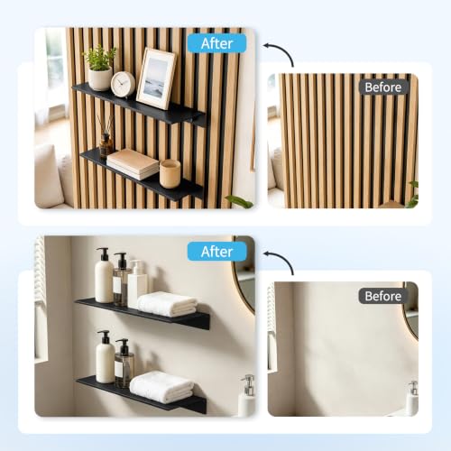 Image of Art3d Floating Shelves for Wood Slat Panels, 11.8 x 4.7 in, 2-Pack, Black