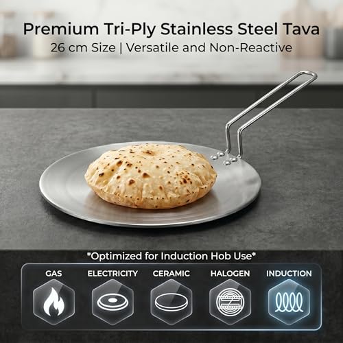 Image of 26cm Triply Stainless Steel Roti Tawa Induction Base
