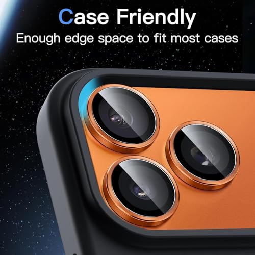 Image of Choiche Camera Lens Protector for iPhone 17 Pro 6.3-Inch and iPhone 17 Pro Max 6.9-Inch, 9H Tempered Glass Metal Individual Ring Cover, Easy Installation Tray, HD Clear, 1 Set,(Cosmic Orange)