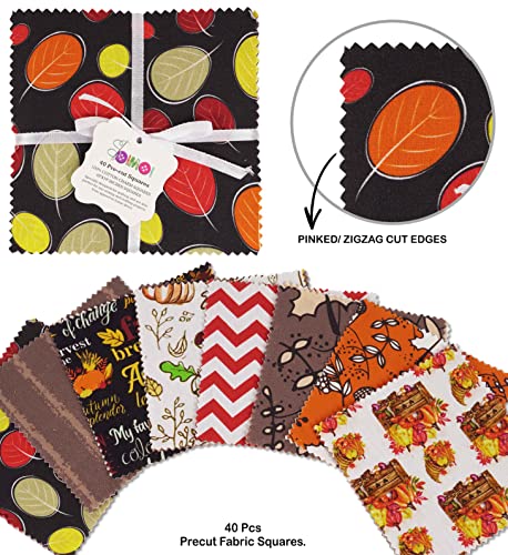 Soimoi Precut 10-inch Autumn Fall Theme Prints Cotton Fabric Bundle Quilting Squares Charm Pack DIY Patchwork Sewing Craft- Multicolor - Image 3