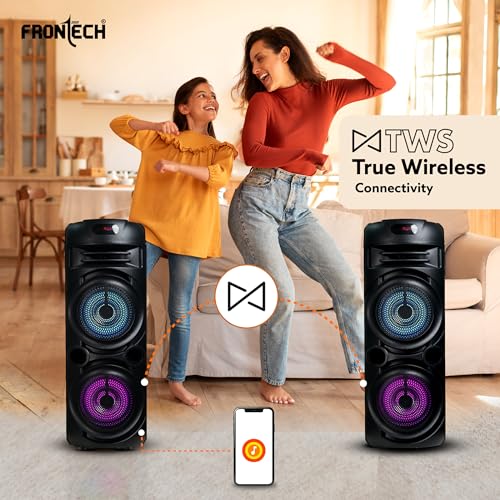 Image of FRONTECH Vega TWS Wireless Bluetooth 60W 5.0 Trolley Speaker with Disco Party Lights, Wireless Mic, Up to 4 Hours Playtime, 1.0 Channel (Black, SW-0208)
