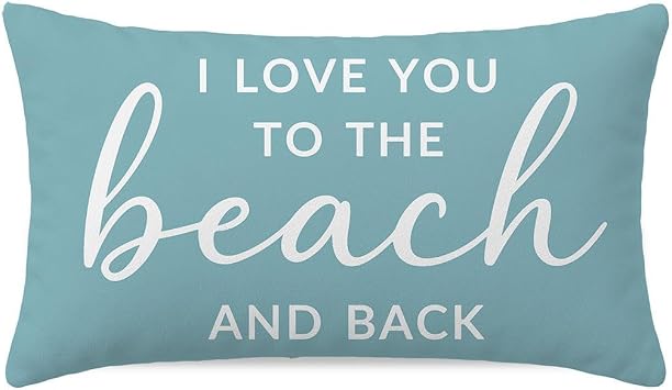 Throw Pillow Cover 12x20, I Love You to the Beach and Back, Teal