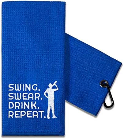 TOUNER Funny Golf Towel Gift for Dad, Retirement Gifts for Men Golfer, Funny Golf Towel for Men, Embroidered Golf Towels for Golf Bags with Clip (Swing Swear Repeat Man)