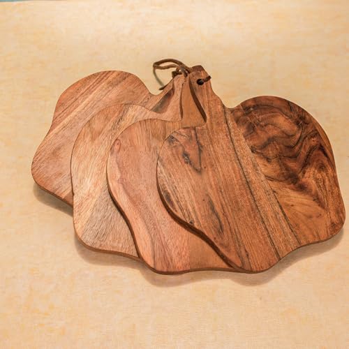 Image of Harvest Serving Board | Apple Shaped Board Set of 4 | Handcrafted Wooden Cutting & Serving Boards for Snacks, Fruits, Cheese & Appetizers | Food-Safe Platter