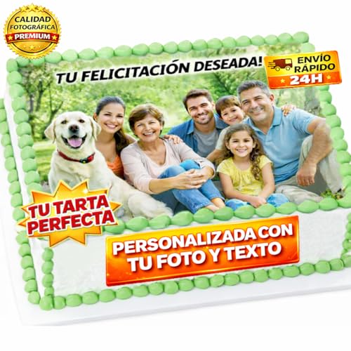 Oblea o Papel de Azúcar Personalizada para Tarta con Foto, Nombre y Edad – Imagen Comestible Cumpleaños – Impresión Nítida – Varios Tamaños – Rectangular