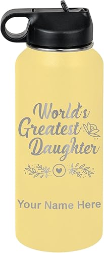 Miniatura 54 de LaserGram Personalized Water Bottle, World's Greatest Daughter, Stainless Steel Double Wall Vacuum Insulated with Flip Top Straw, Custom Engraved