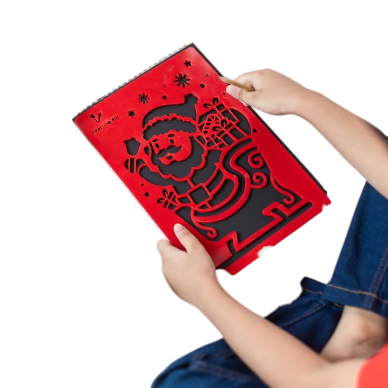 ILEARNNGROW Art and Craft Santa Claus Stencil Kit | DIY Scratch Paper Notebook | Creative Christmas Activity Set for Kids | Holiday Decorations | Festive Gift Idea