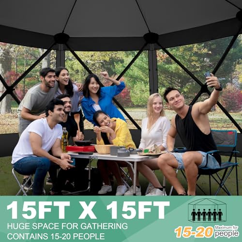 Image of COBIZI 15x15 FT Pop Up Gazebo - Canopy Tent, Large Gazebos On Clearance with Sidewalls, Screened in Gazebo,carpas para Patio,Portable Screen Tents for 12-15 Persons Outdoor Camping, Backyard,Black