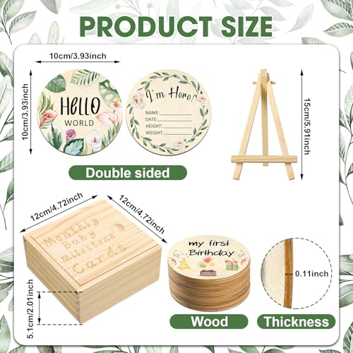 Image of Wesiti 31 Pcs Wooden Baby Monthly Milestone Cards Double Sided Hello World Milestone Discs Pregnancy Journey Birth Announcement Sign Baby Boy and Girl Sets (Vivid)