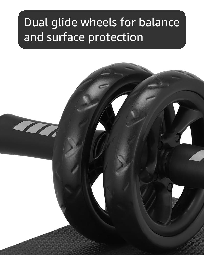 H&S Ab Roller for Strength Training Equipment - Abs Sit Up Exercise Wheel for home gym with Extra Thick Knee Pad Mat - Ab Trainer w/Dual Glide Wheels