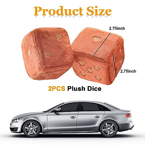 image for Ziciner Pair Fuzzy Plush Dice for Car Mirror, 3'' Retro Square Dice wi