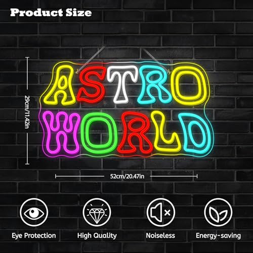 Image of Astro World Neon Sign Letter Neon Signs for Wall Decor Colorful Led Sign USB Powered Neon Lights for Bedroom Livingroom Bar Game Room Astronomy Club Party Teens Gifts