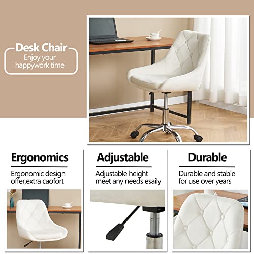 Hosnnile Velvet Home Office Desk Chair, Modern Elegant Soft Ergonomic Dining Chair With Wheels + Tufted Back Stylish + Adjustable Swivel & Height, Upholstered Chairs For Home Living Room (Beige) #TOP1