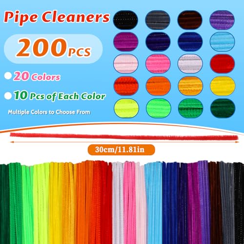 200 Pcs Pipe Cleaners, 20 Colors Creative Chenille Stems Pipe Cleaners Craft, Fuzzy Pipe Cleaners Bulk for Crafts, DIY Pipe Cleaner for Home Arts and Crafts Decorations Supplies - Image 2