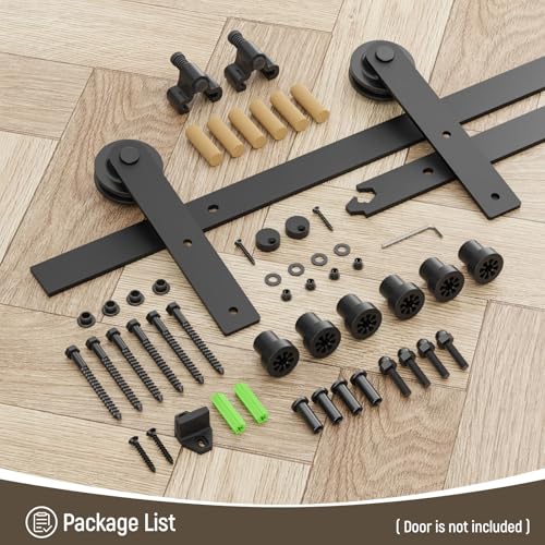 Image of CCJH 9FT Single Sliding Barn Door Hardware Kit Black Carbon Steel Hanger Flat Track System for Closet Kitchen 1 Door 54 inch Wide, Smoothly and Quietly I Shape Roller