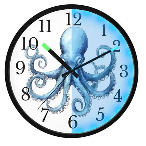 Horloge murale phosphorescente pieuvre aquarelle côtière et silencieuse - 2