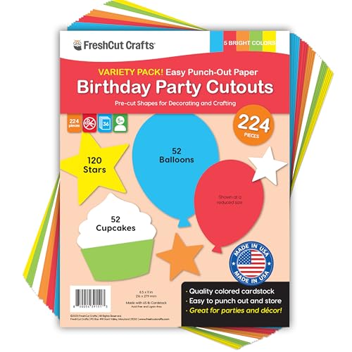 224 Pieces Birthday Party Cutouts in Bright Colors for Crafts